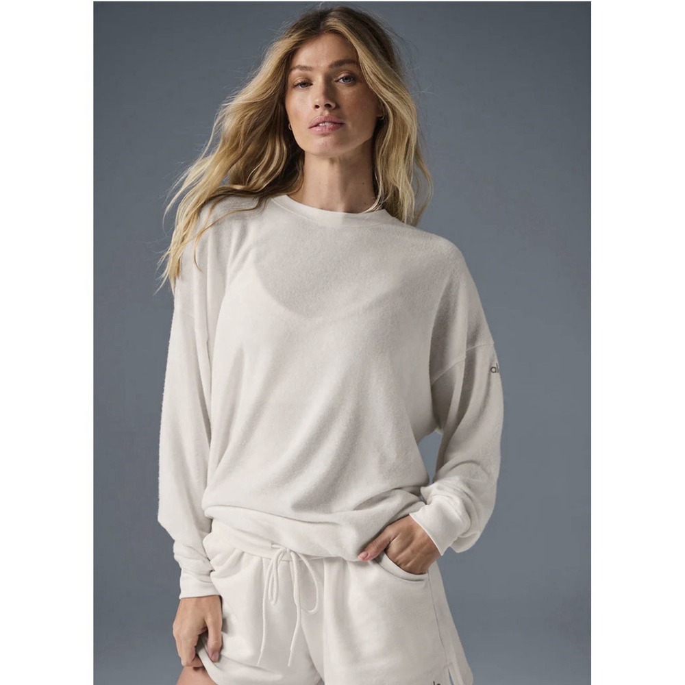 Alo Yoga Soho Pullover Women Size XS Ivory Longsleeve Crew Neck Sweater #T3-2